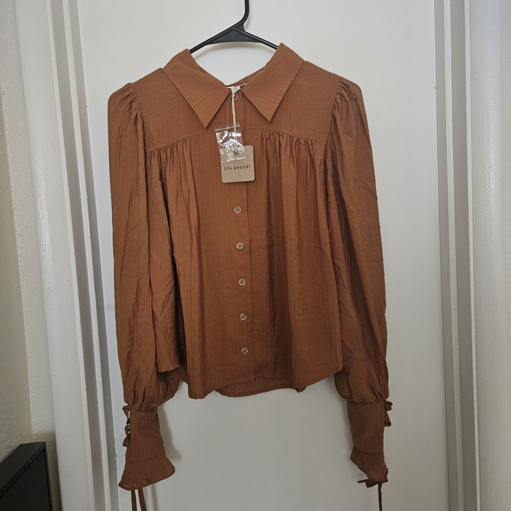 Blu Pepper Terracotta Button-Up Blouse